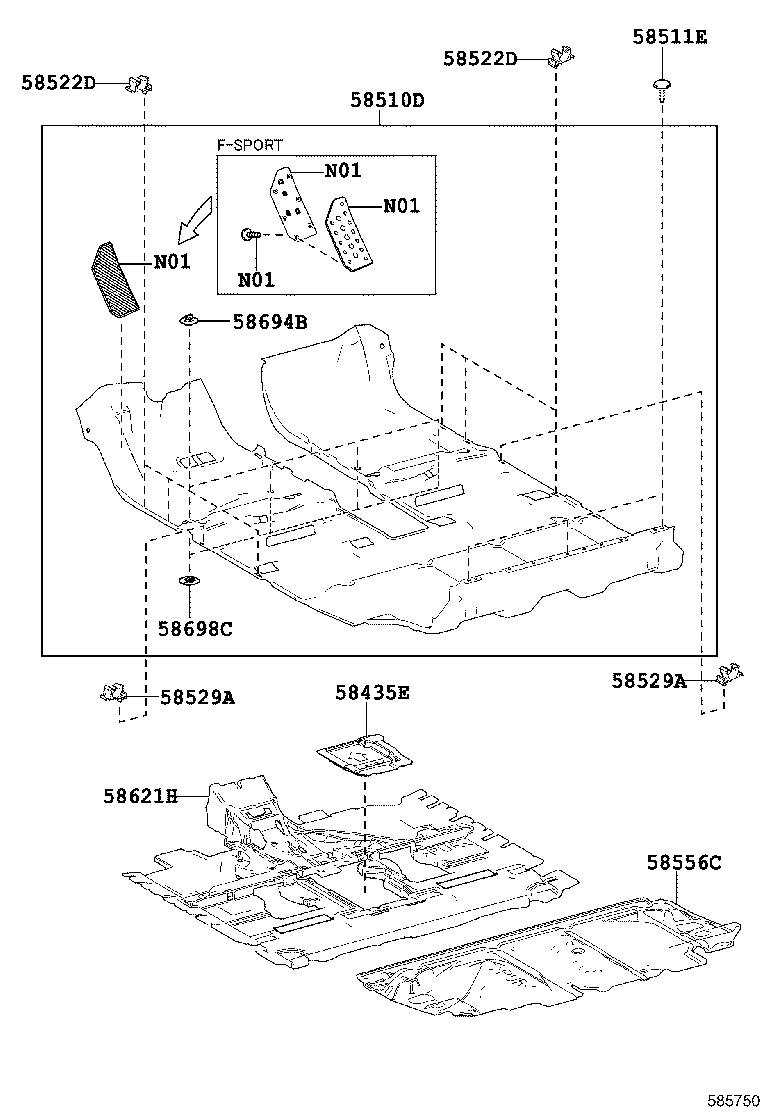 58435-0E010 SILENCER, FRONT FLOOR, CENTER product image