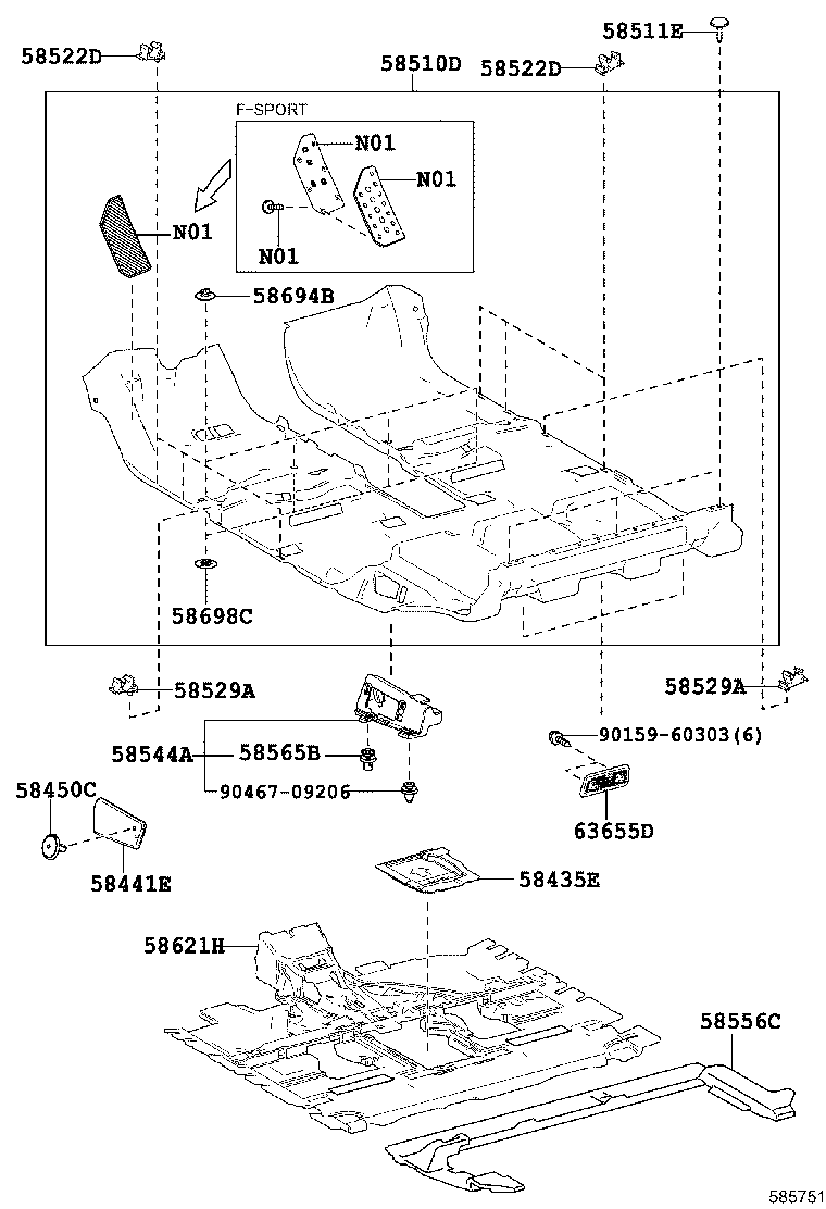 58435-0E010 SILENCER, FRONT FLOOR, CENTER product image