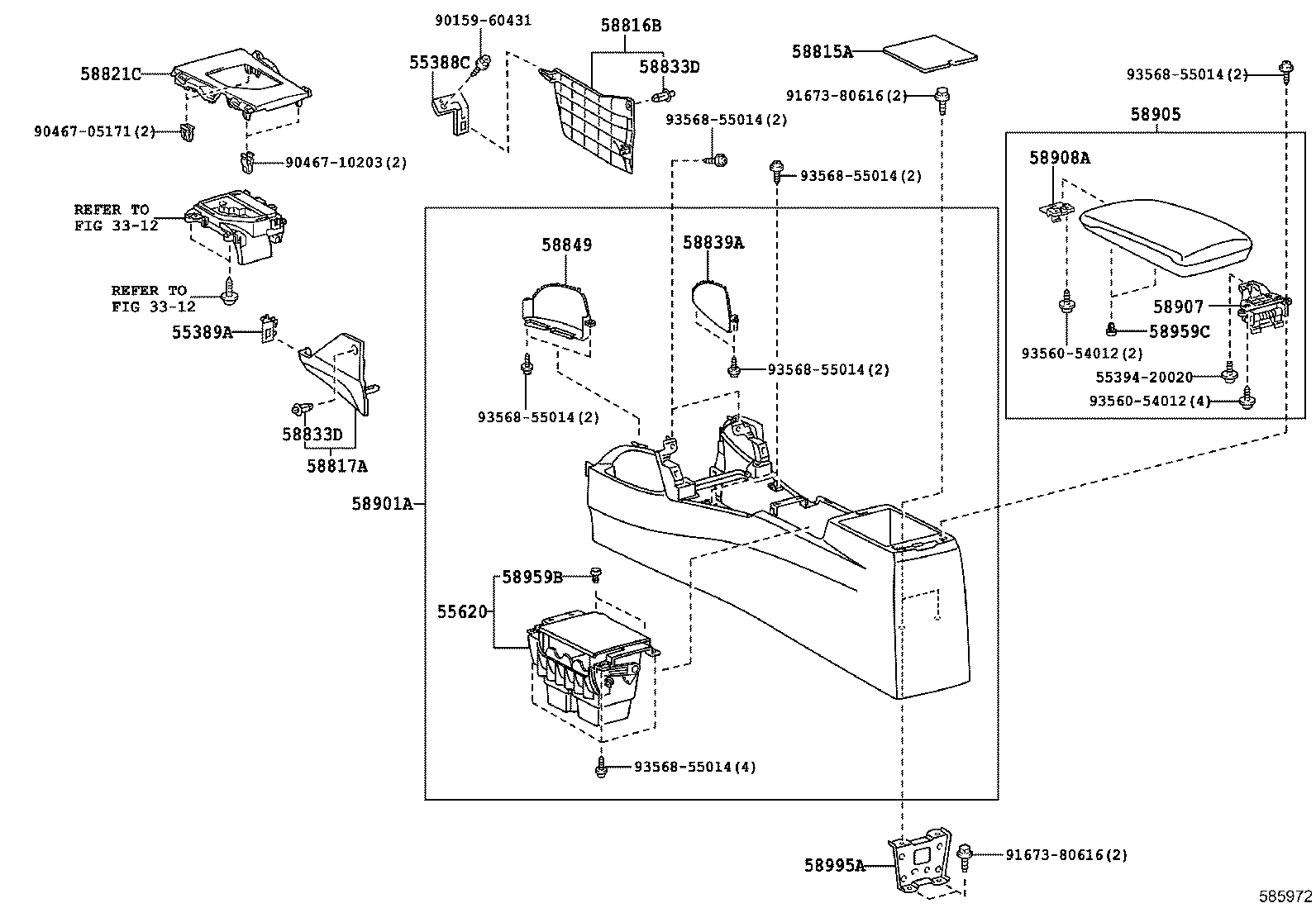 58907-20040 HINGE SUB-ASSY, CONSOLE COMPARTMENT DOOR product image