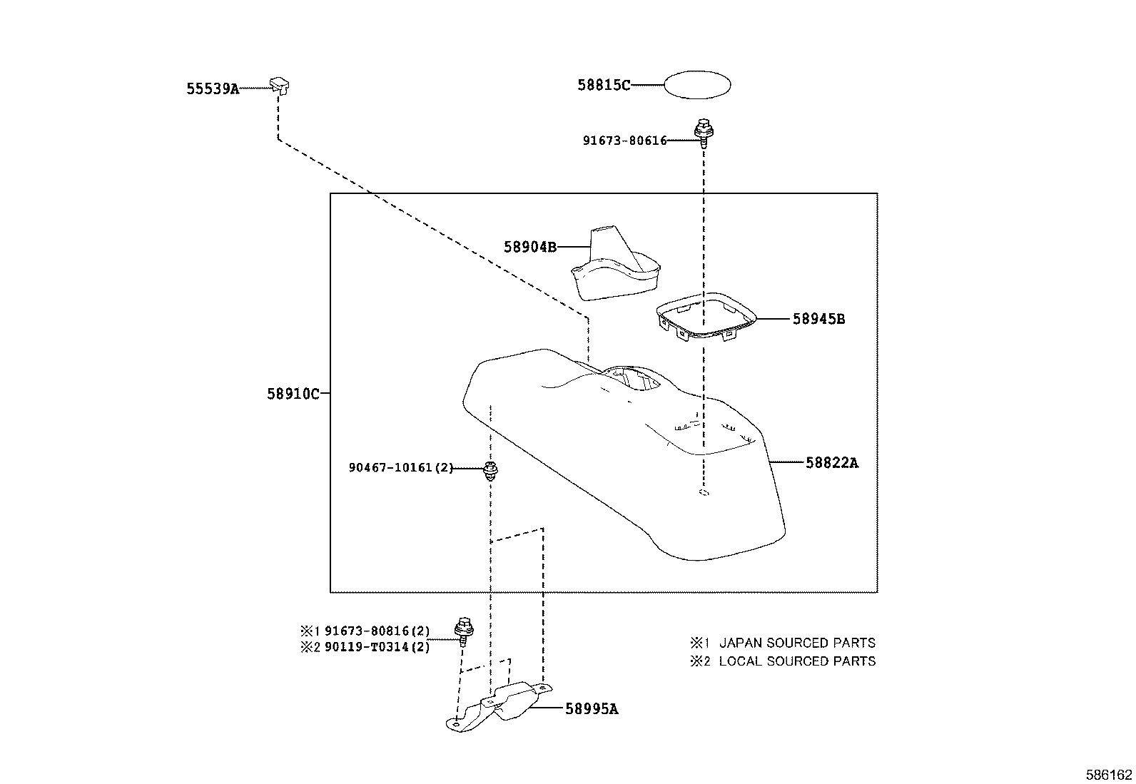 58910-0DA60-C0 BOX ASSY, CONSOLE, REAR product image