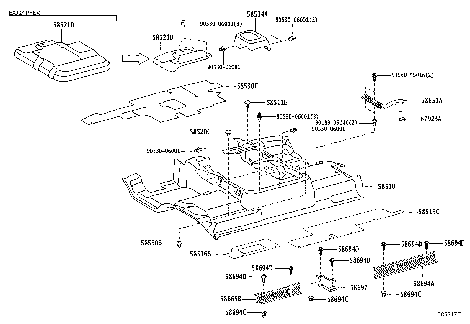 58579-36110 PLATE, REAR FLOOR MAT SUPPORT SIDE, NO.3 product image