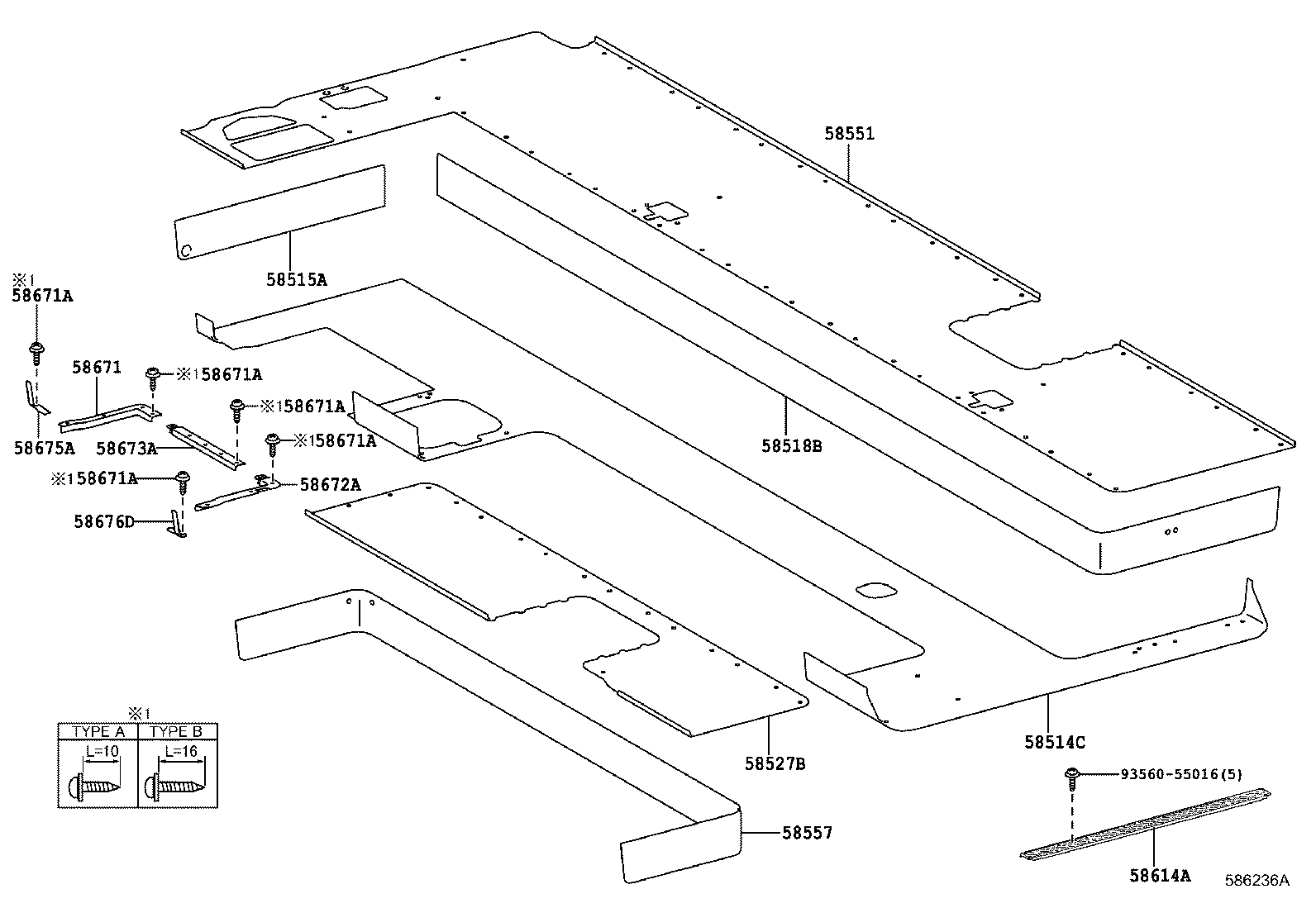 58579-36110 PLATE, REAR FLOOR MAT SUPPORT SIDE, NO.3 product image