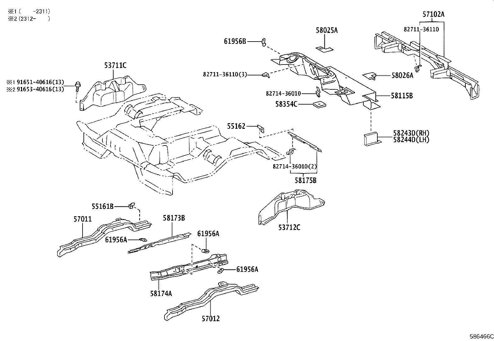 57101-0S030 CROSSMEMBER SUB-ASSY, FLOOR, NO.1 product image
