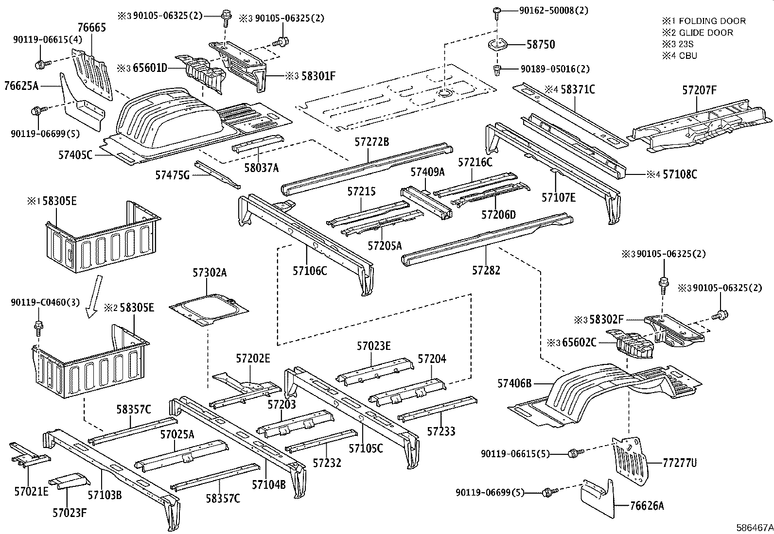 57104-0S040 CROSSMEMBER SUB-ASSY, FLOOR, NO.4 product image