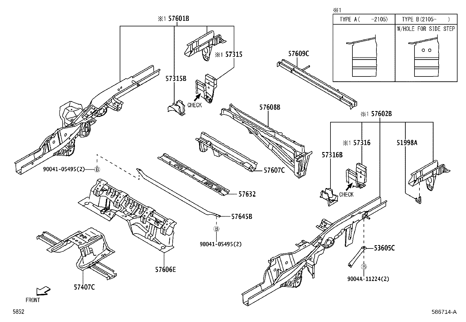 57602-BZ680 MEMBER SUB-ASSY, REAR FLOOR SIDE, FRONT LH product image