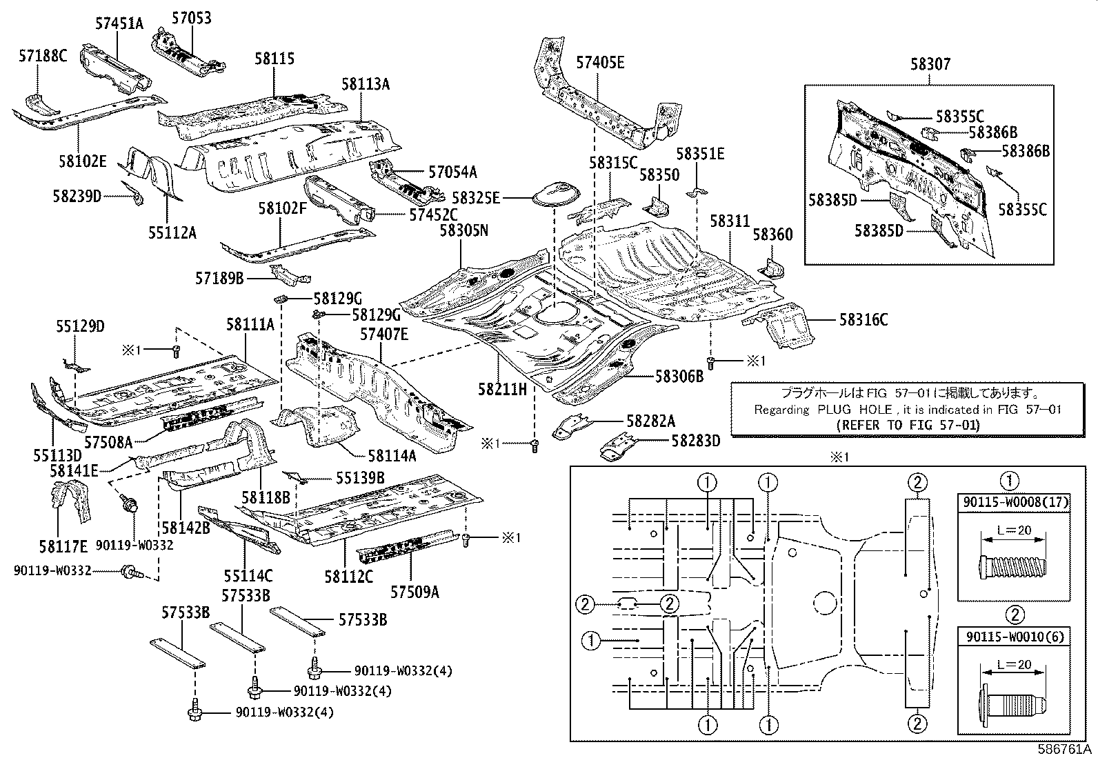 57053-02100 REINFORCEMENT SUB-ASSY, FRONT FLOOR CROSS MEMBER, RH product image