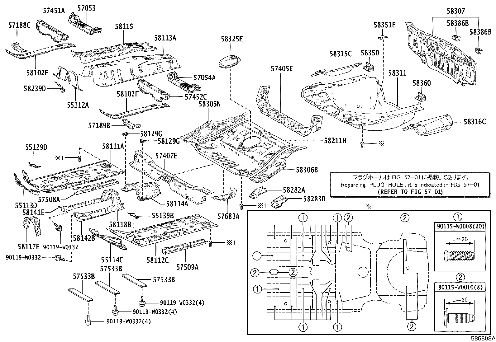 57053-02100 REINFORCEMENT SUB-ASSY, FRONT FLOOR CROSS MEMBER, RH product image