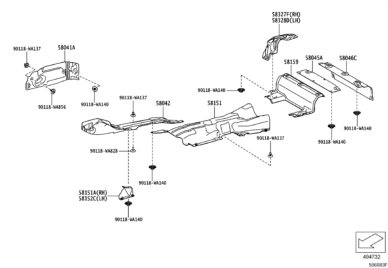 Toyota 58327-WAA02 INSULATOR, MAIN MUFFLER HEAT, RH