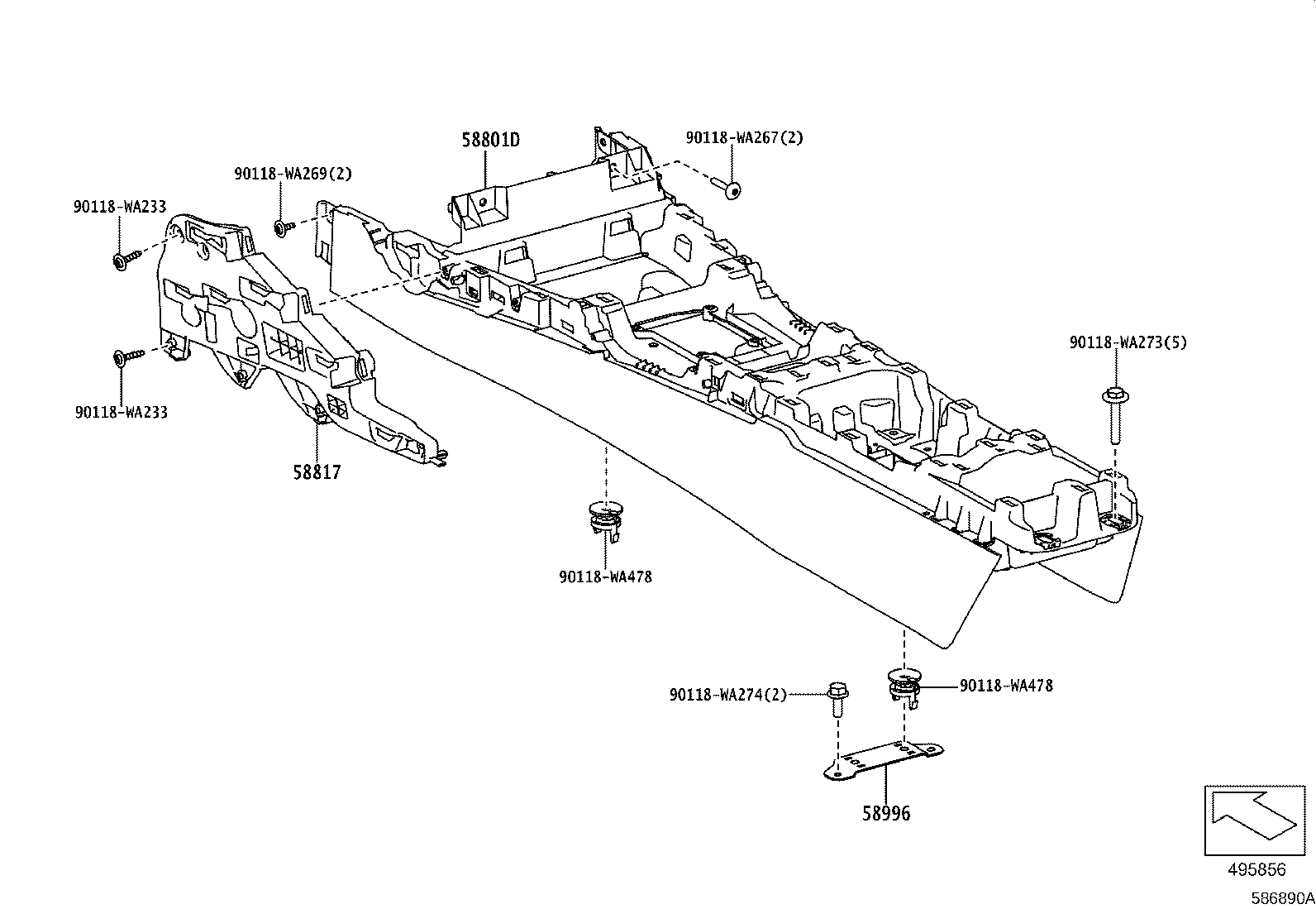Toyota 58804-WAA04 PANEL SUB-ASSY, CONSOLE, UPPER