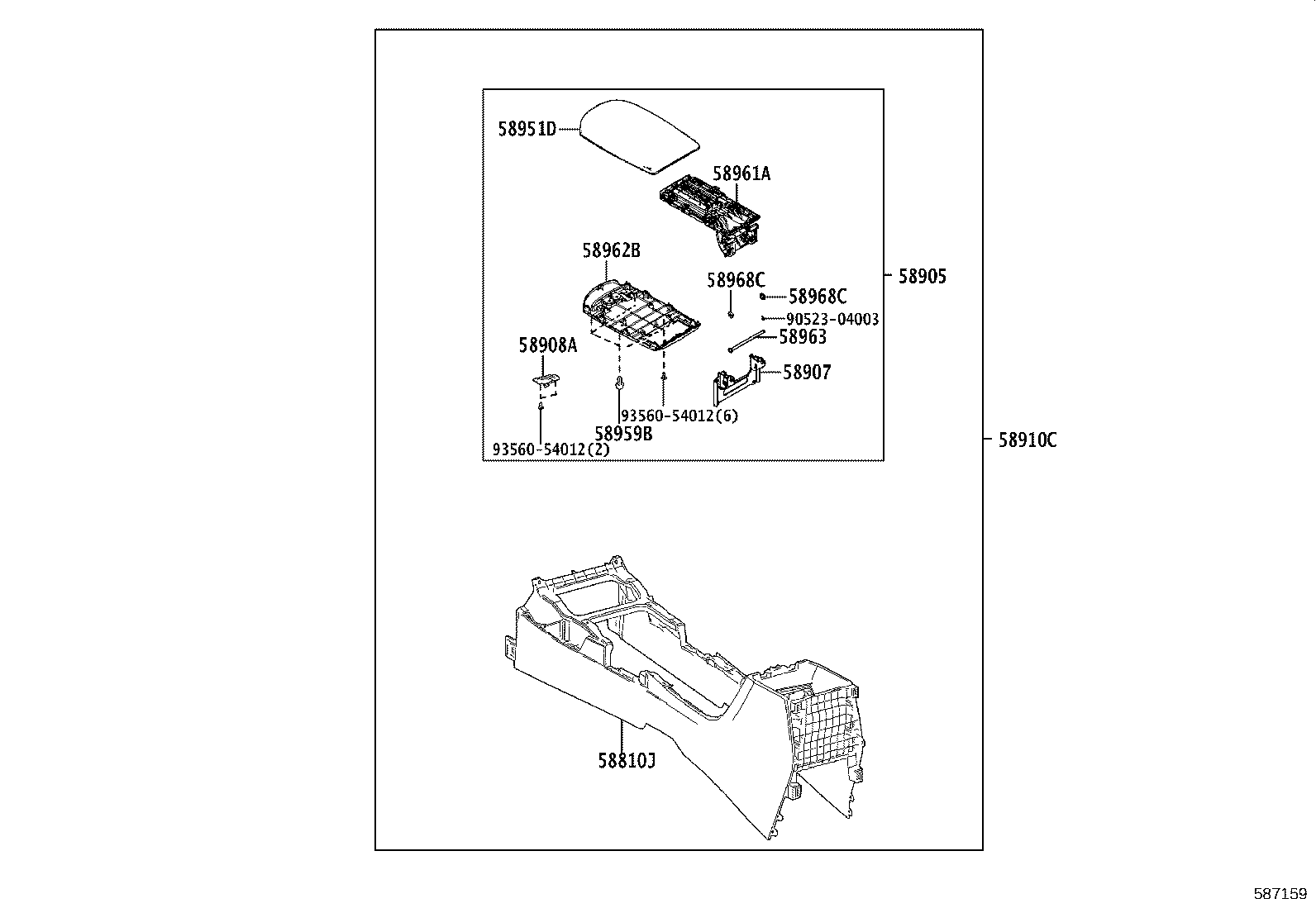58910-02870-C2 BOX ASSY, CONSOLE, REAR product image