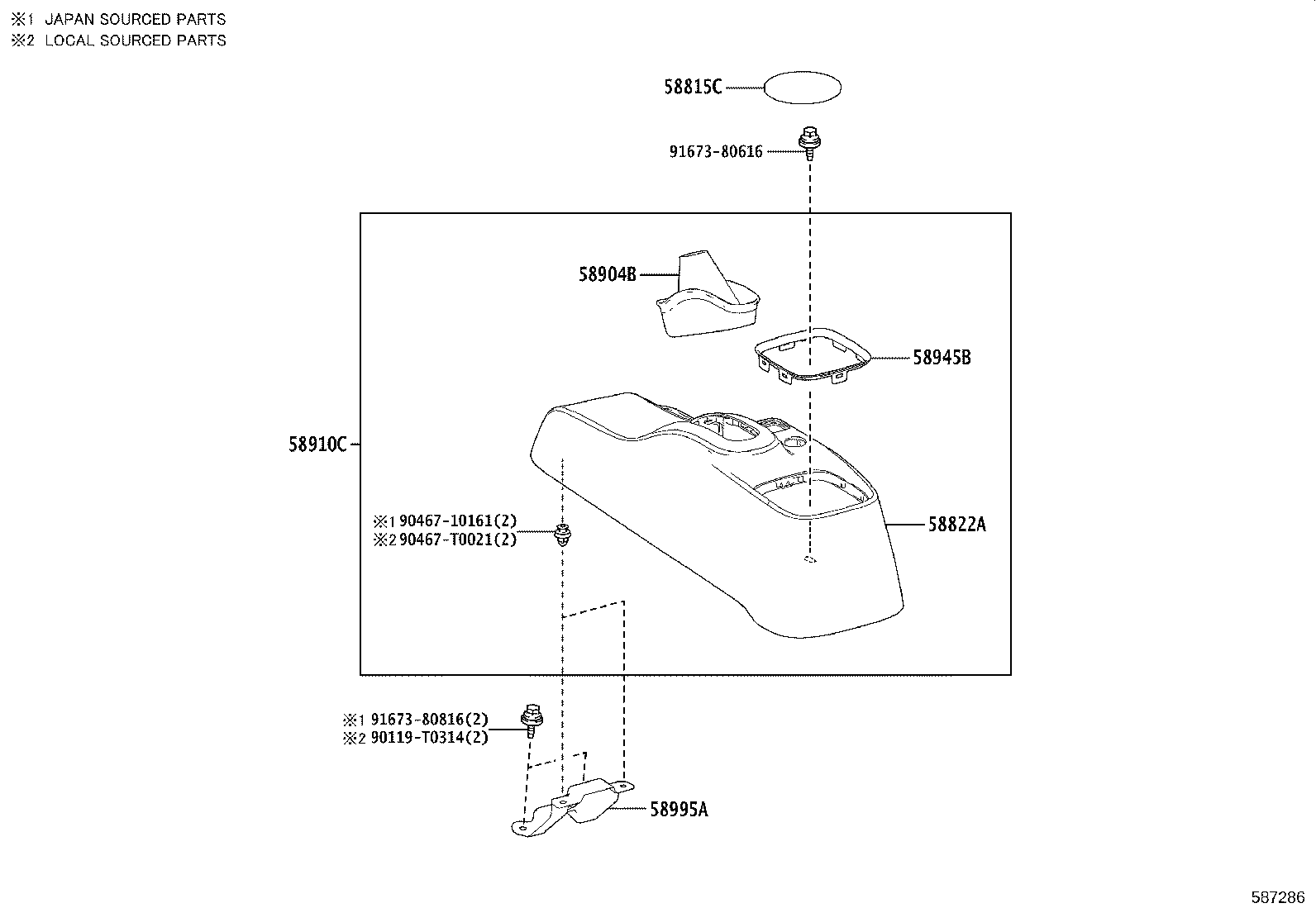 58910-0DA60-C0 BOX ASSY, CONSOLE, REAR product image