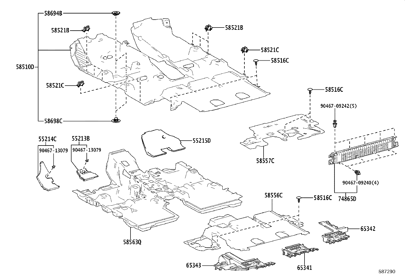 55213-0E080 PAD, DASH PANEL INSULATOR, NO.1 product image