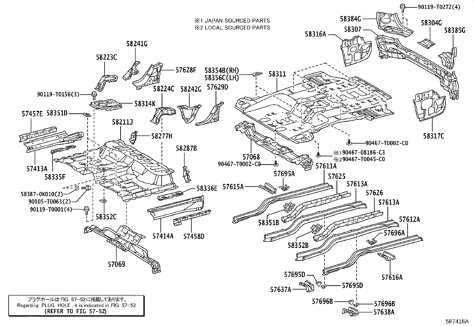 57068-0K010 MEMBER SUB-ASSY, REAR FLOOR REAR CROSS, INNER product image