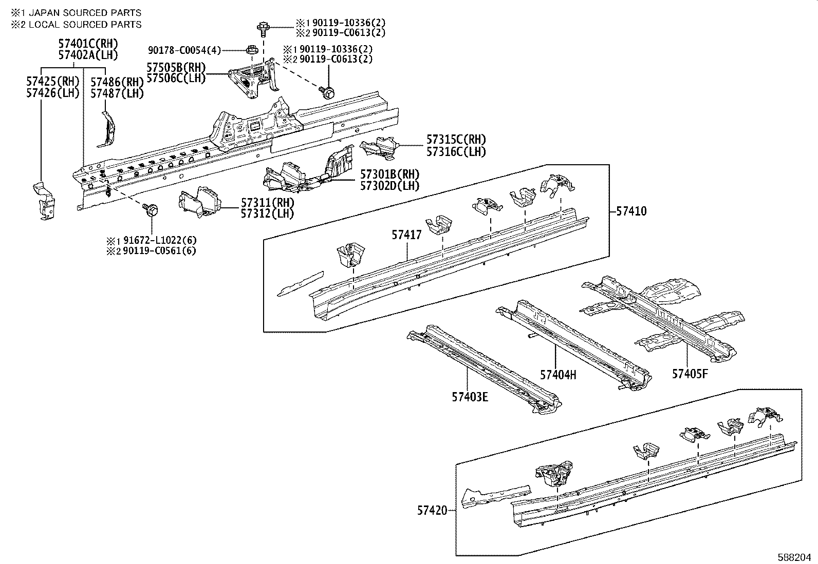 57052-08030 MEMBER SUB-ASSY, FRONT FLOOR CROSS, LH product image