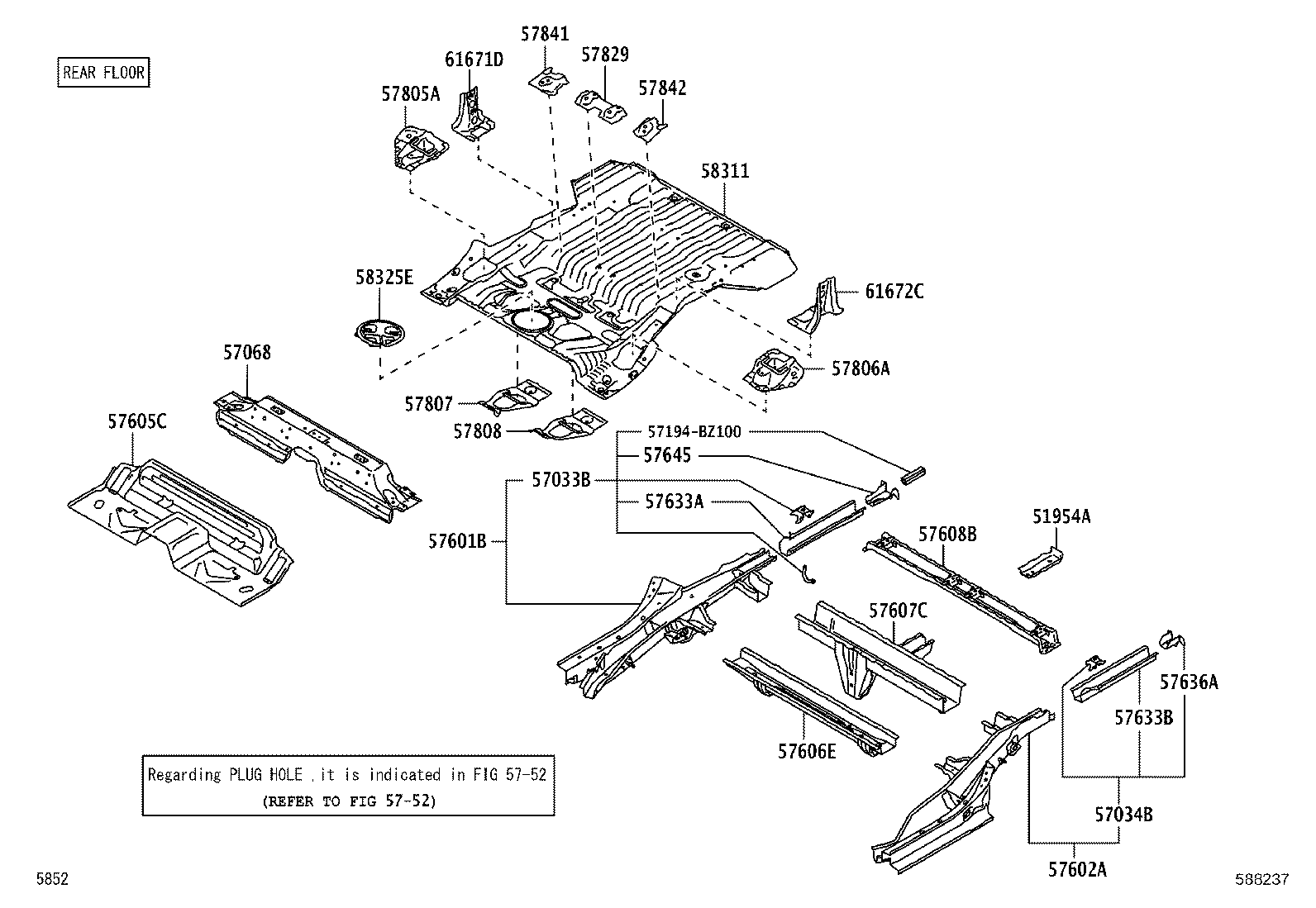 57033-BZ070 BRACKET SUB-ASSY, REAR FLOOR MOUNTING, NO.2 RH product image