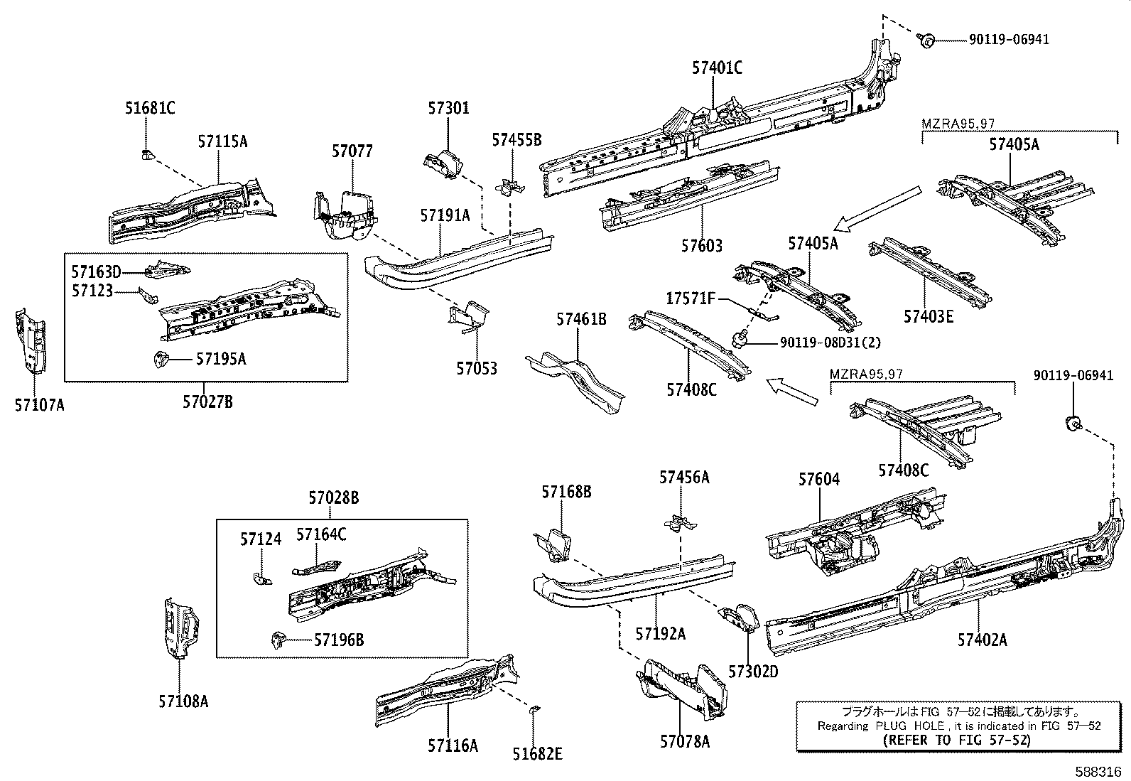 57405-V1040 MEMBER SUB-ASSY, CENTER FLOOR CROSS, NO.2 product image