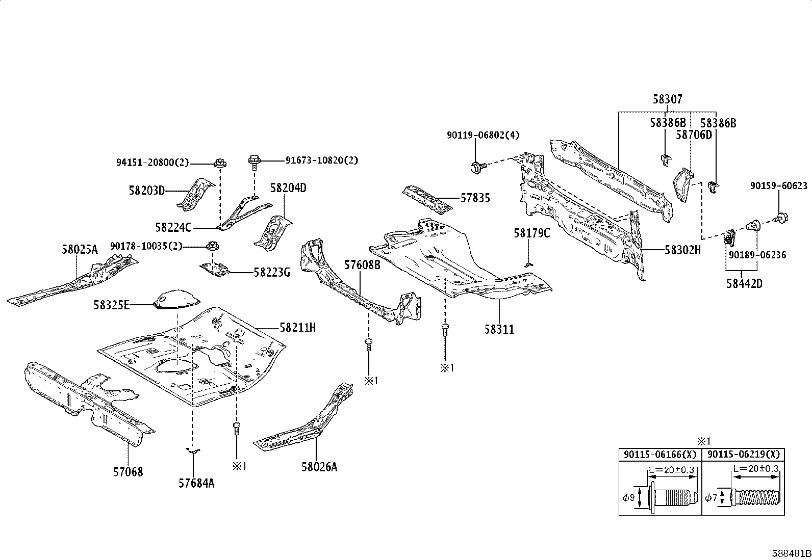 57068-52060 MEMBER SUB-ASSY, REAR FLOOR REAR CROSS, INNER product image