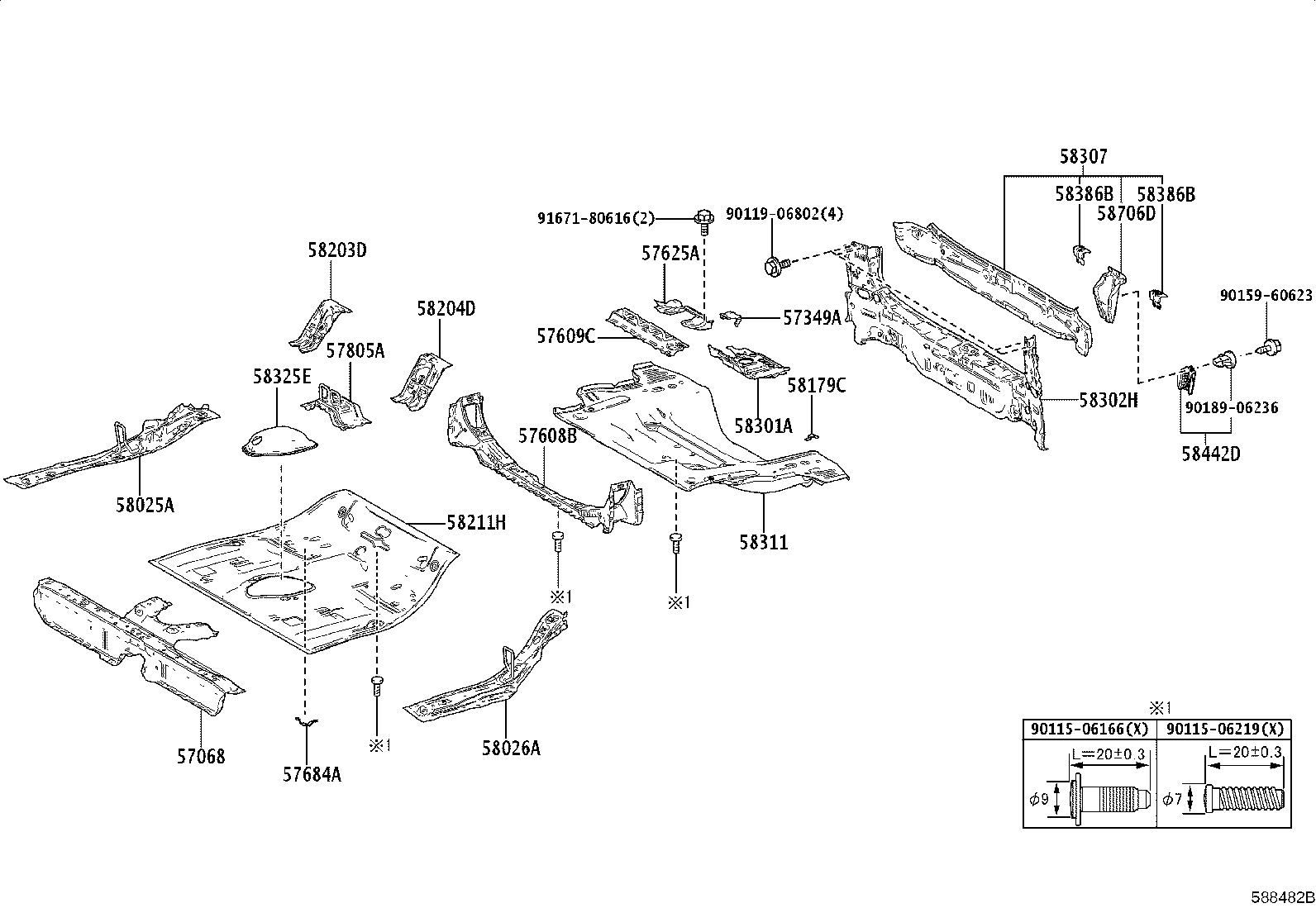 57068-52060 MEMBER SUB-ASSY, REAR FLOOR REAR CROSS, INNER product image