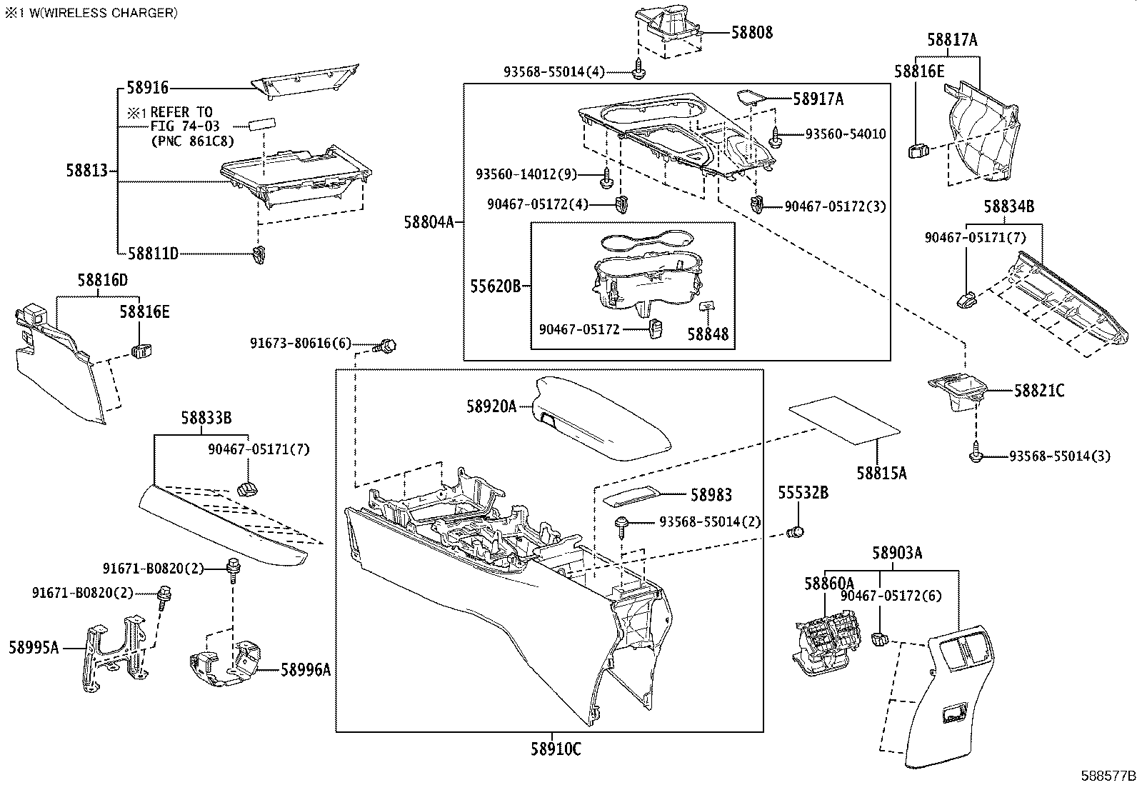Toyota 58804-76210 PANEL SUB-ASSY, CONSOLE, UPPER