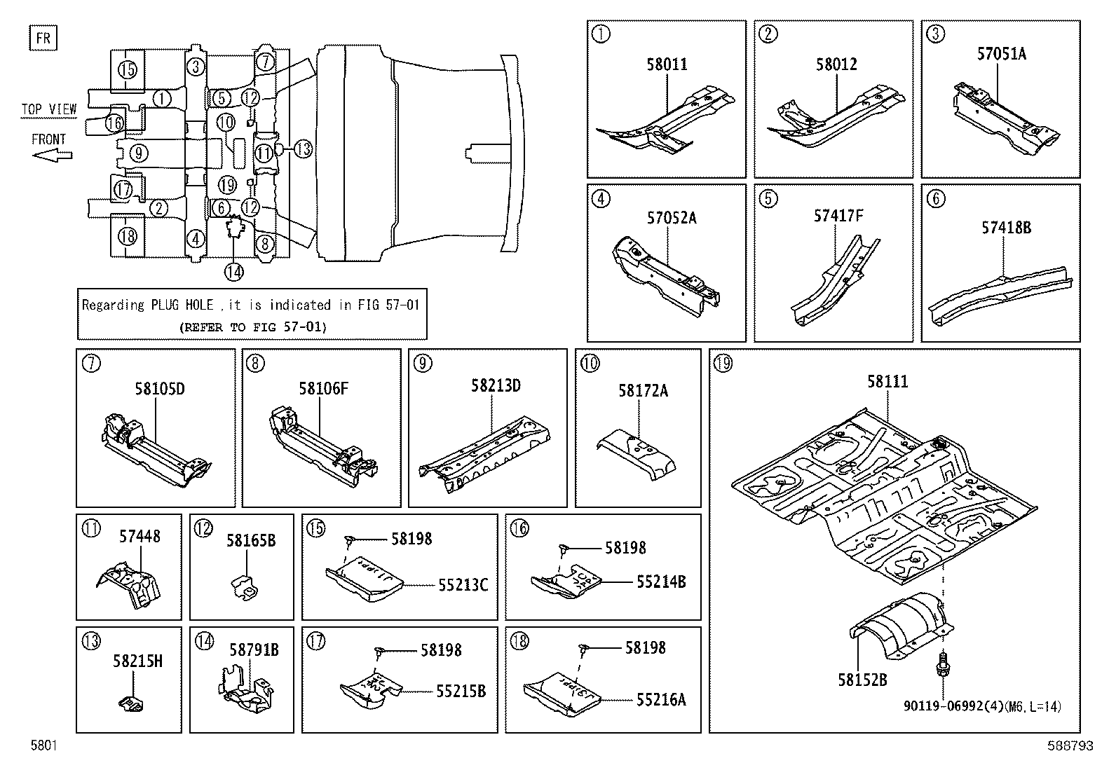 57055-BZ050 RETAINER, CENTER FLOOR CROSSMEMBER product image