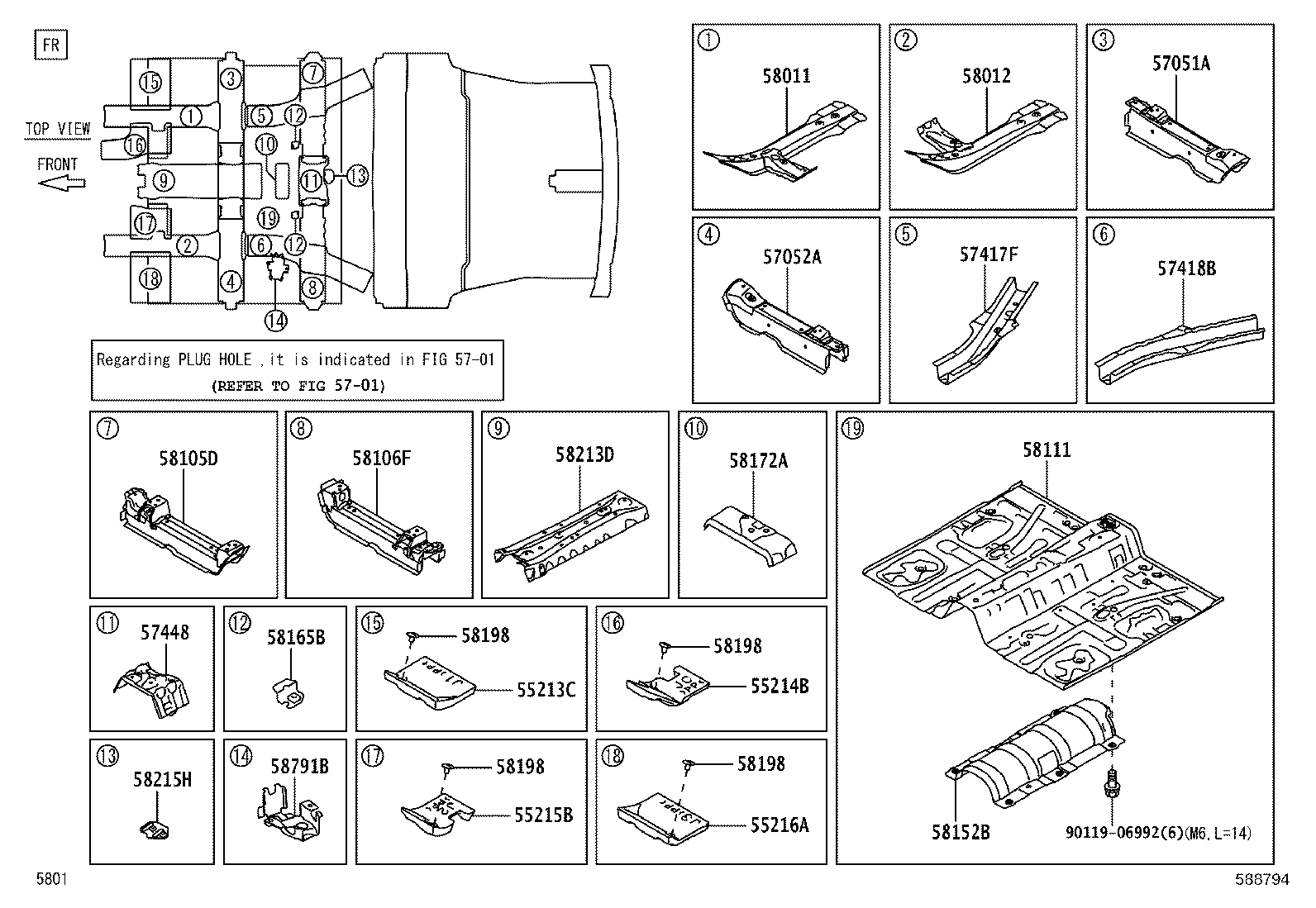 57055-BZ050 RETAINER, CENTER FLOOR CROSSMEMBER product image