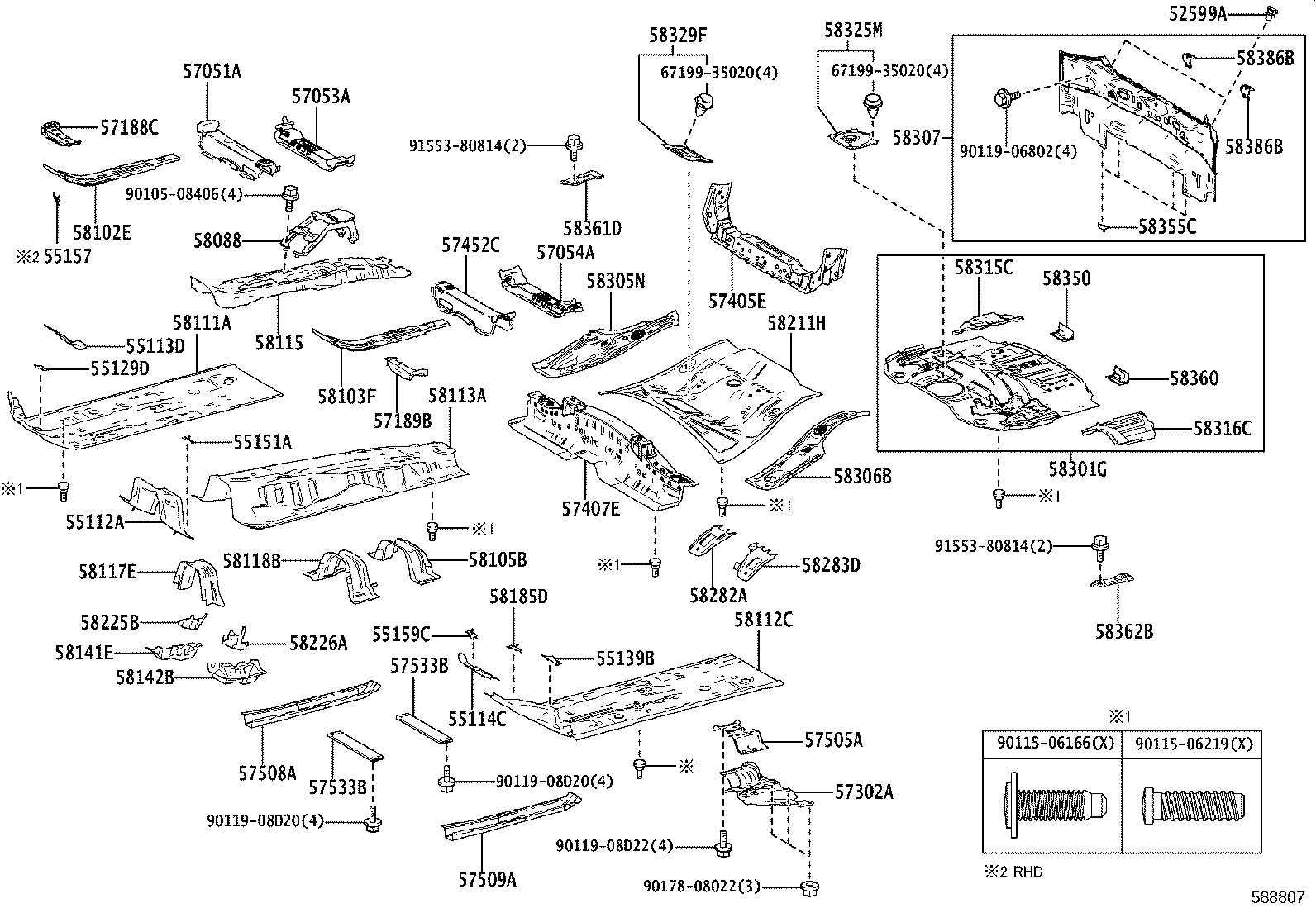 57053-47030 REINFORCEMENT SUB-ASSY, FRONT FLOOR CROSS MEMBER product image