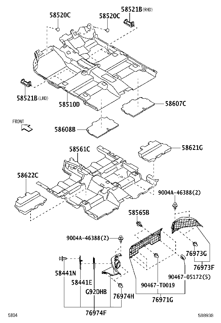 58676-BZ070 PAD SUB-ASSY, FRONT FLOOR SILENCER, REAR RH product image