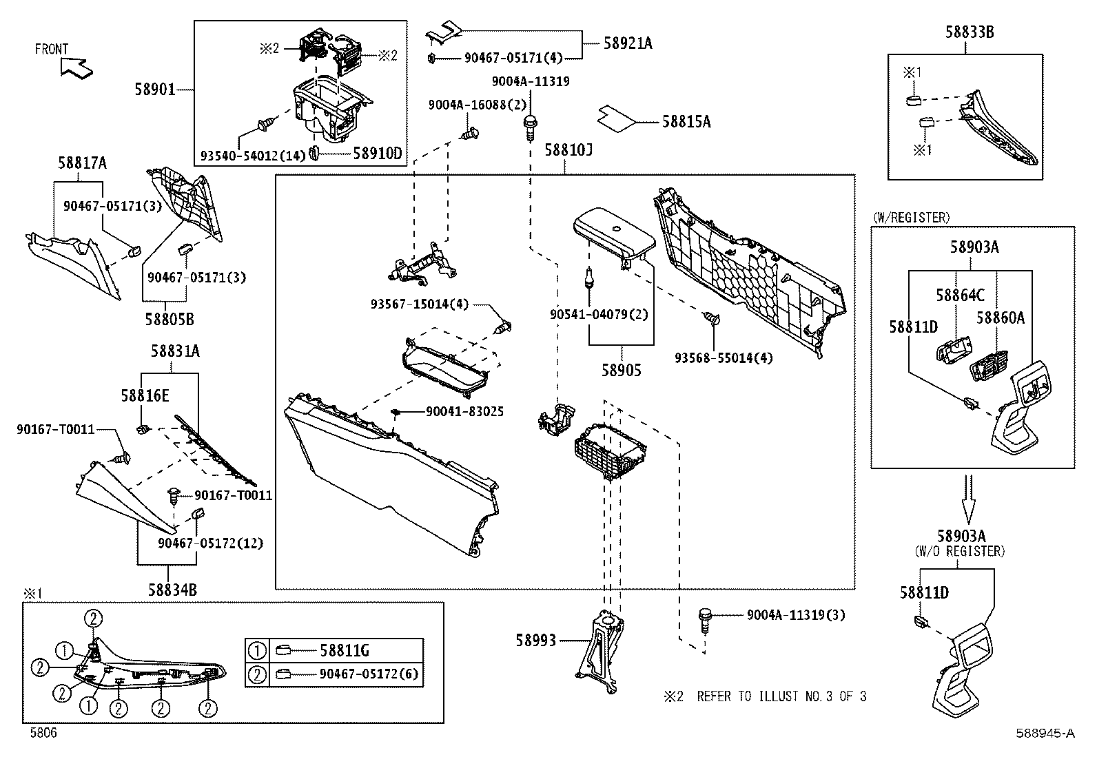 58831-BZ100 GARNISH, CONSOLE UPPER PANEL, FRONT product image