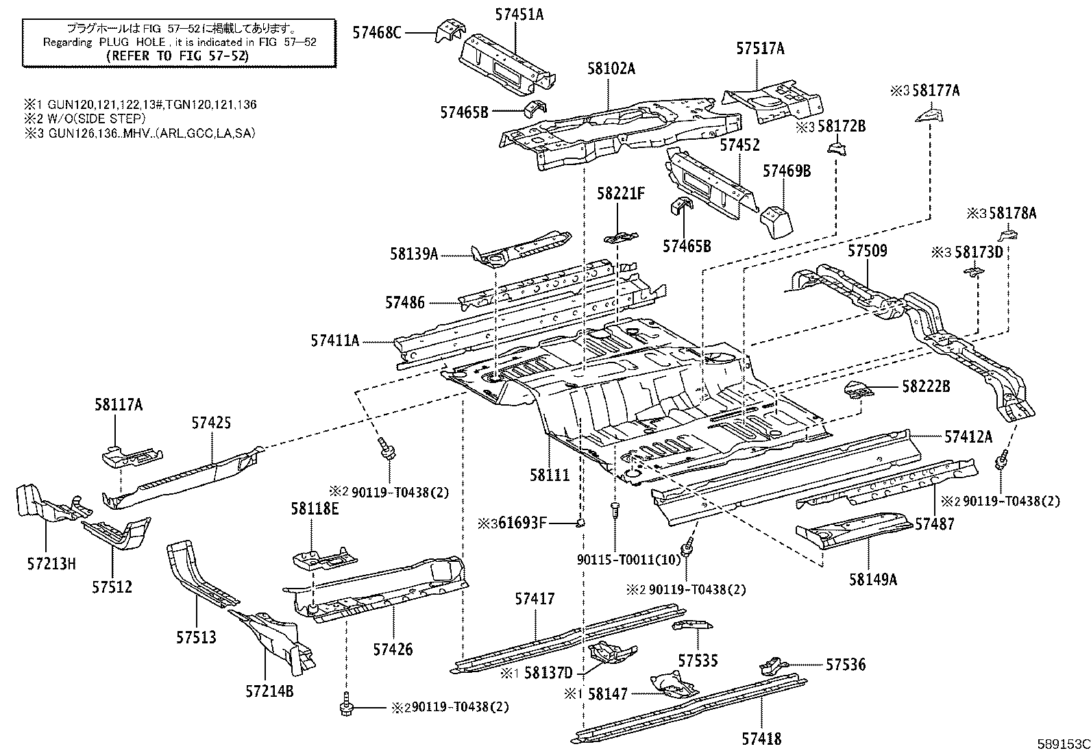 Toyota 57509-KK050 REINFORCEMENT SUB-ASSY, FRONT FLOOR, CENTER