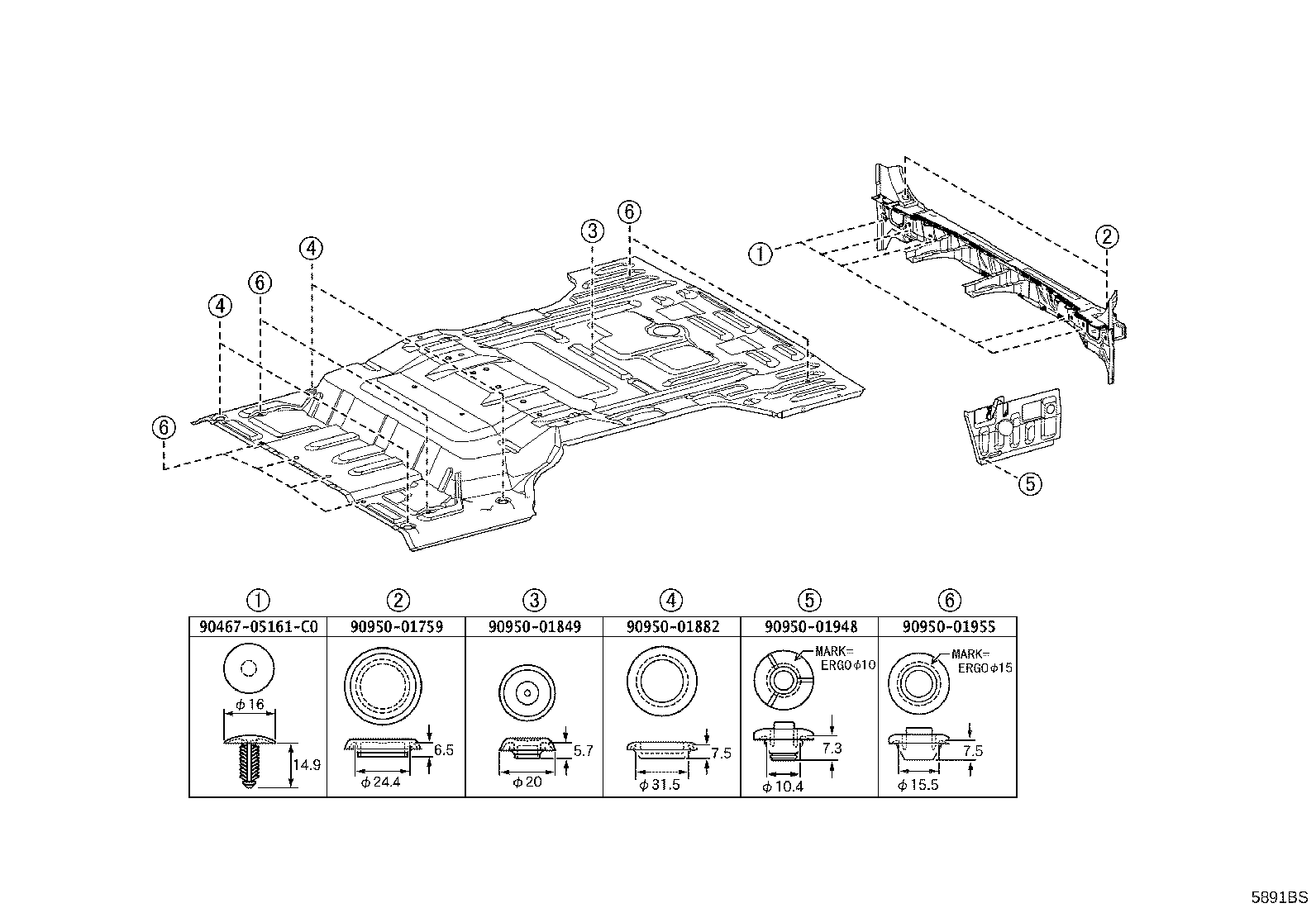 58348-60150 BRACKET, REAR FLOOR HEAT INSULATOR, NO.3 product image