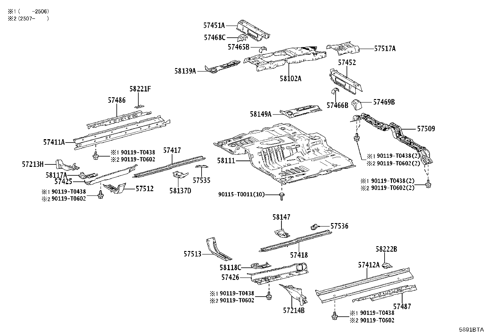 57509-0G010 REINFORCEMENT SUB-ASSY, FRONT FLOOR, CENTER product image