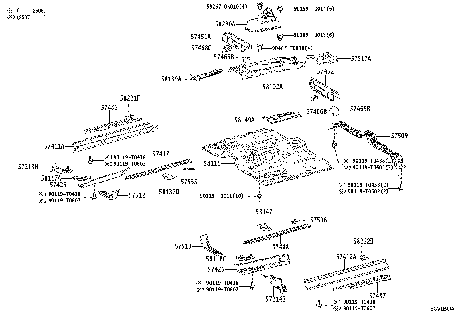 57509-0G010 REINFORCEMENT SUB-ASSY, FRONT FLOOR, CENTER product image