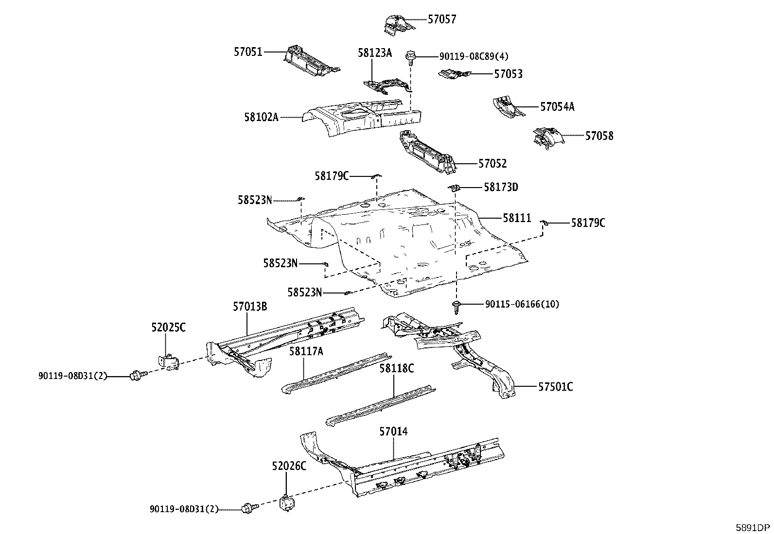 57501-60040 BRACE SUB-ASSY, FRONT FLOOR, CENTER product image