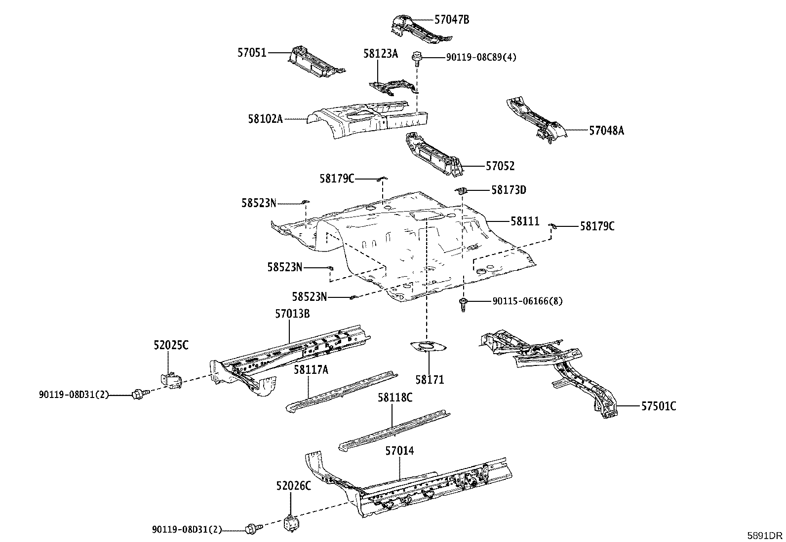 57501-60040 BRACE SUB-ASSY, FRONT FLOOR, CENTER product image