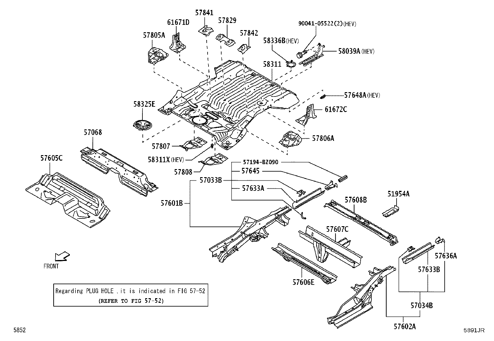 57033-BZ080 BRACKET SUB-ASSY, REAR FLOOR MOUNTING, NO.2 RH product image