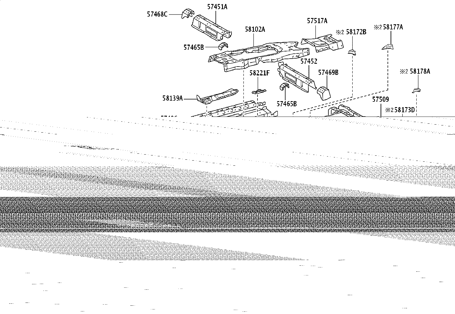57509-KK021 REINFORCEMENT SUB-ASSY, FRONT FLOOR, CENTER product image