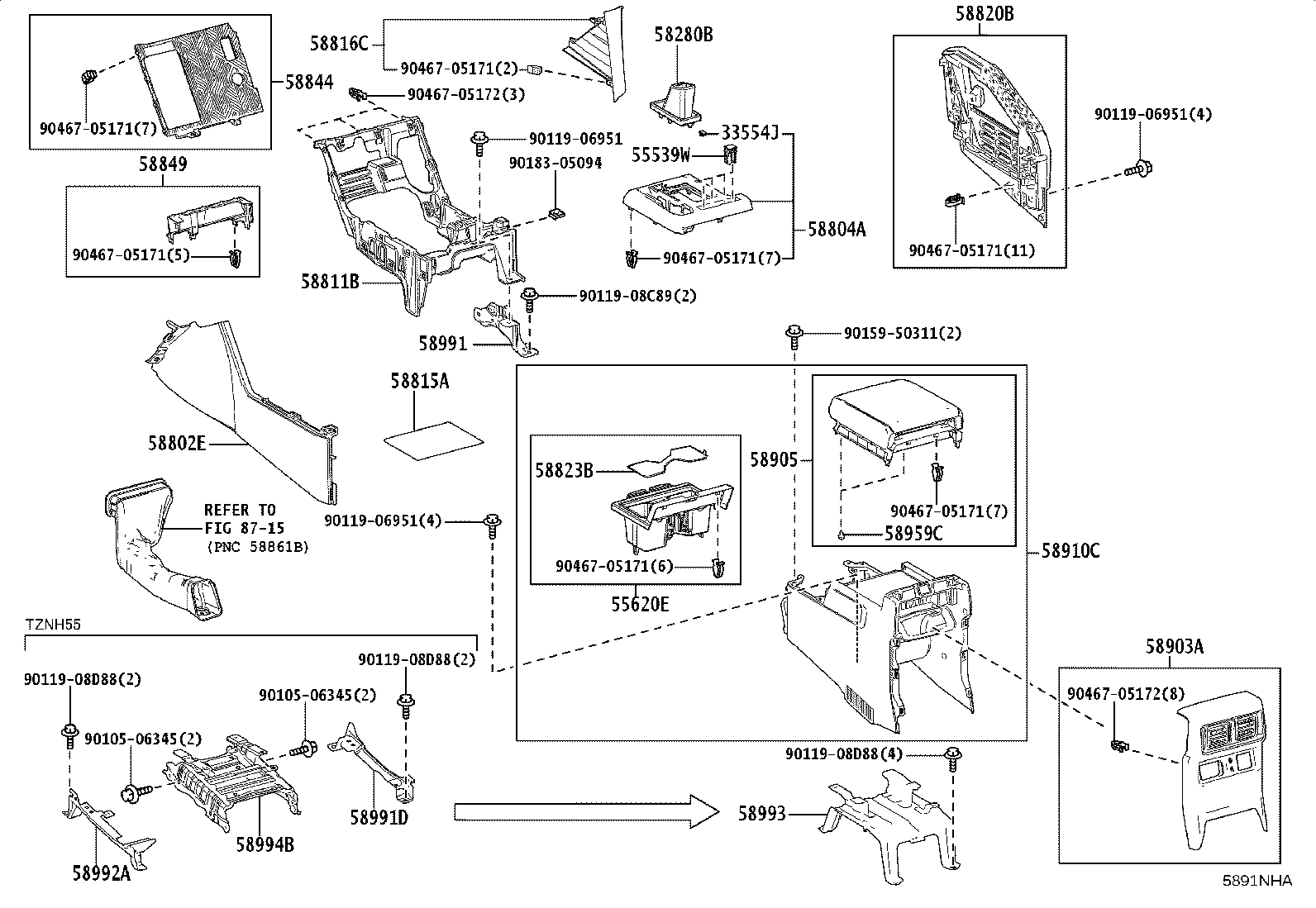 Toyota 58804-35580 PANEL SUB-ASSY, CONSOLE, UPPER