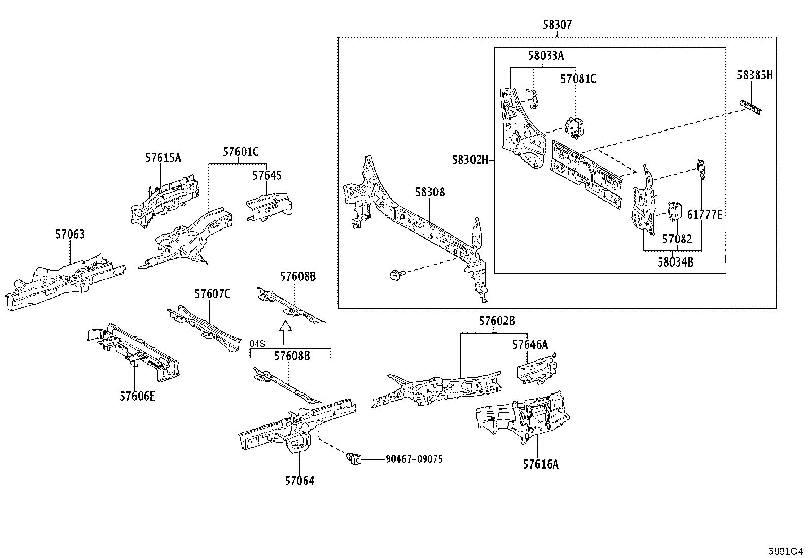 57607-V2020 MEMBER SUB-ASSY, REAR FLOOR CROSS, NO.3 product image