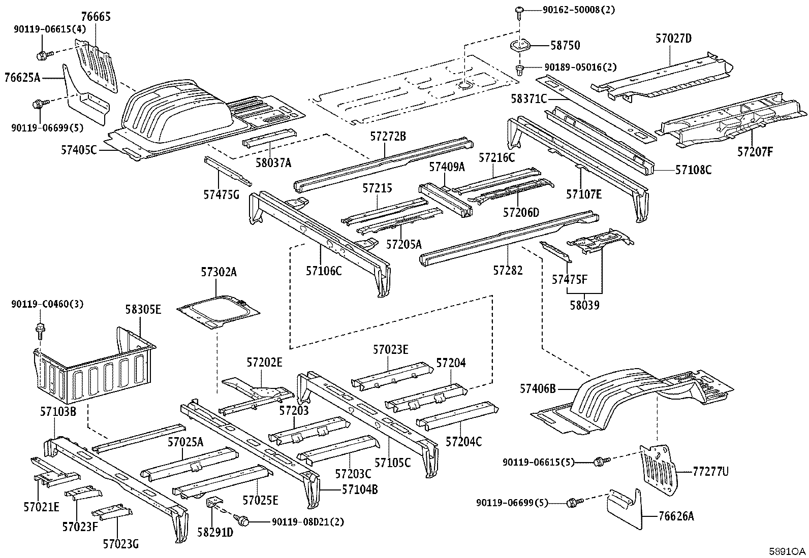 57104-0S040 CROSSMEMBER SUB-ASSY, FLOOR, NO.4 product image