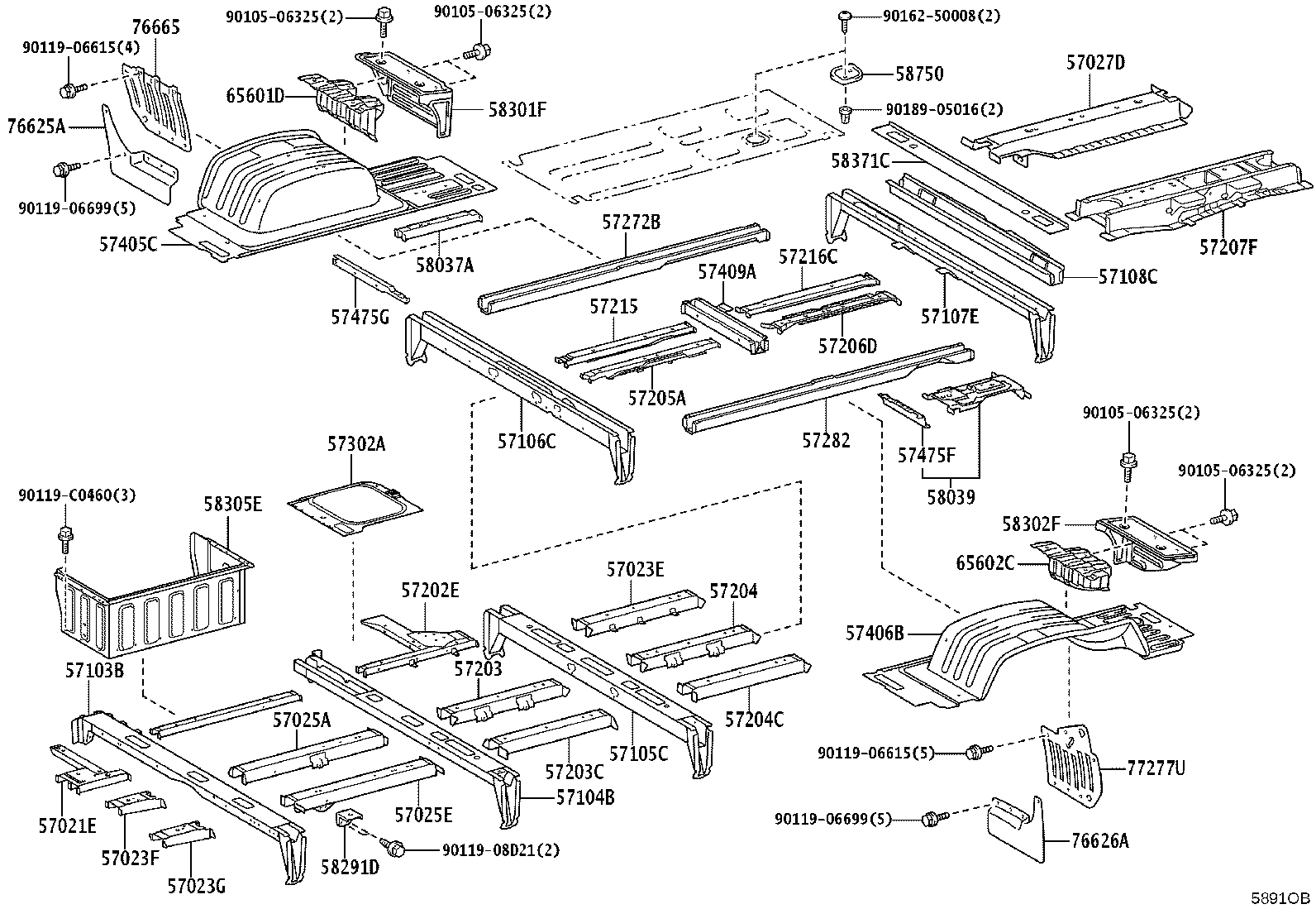 57104-0S040 CROSSMEMBER SUB-ASSY, FLOOR, NO.4 product image