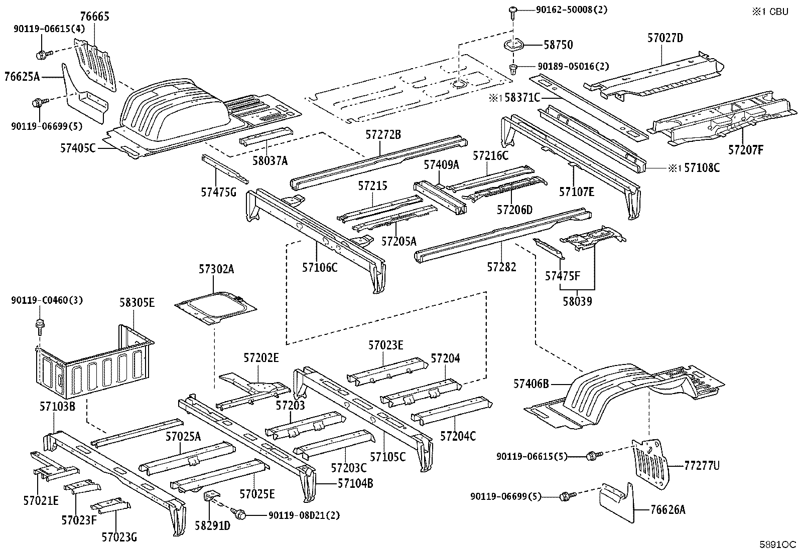 57104-0S040 CROSSMEMBER SUB-ASSY, FLOOR, NO.4 product image