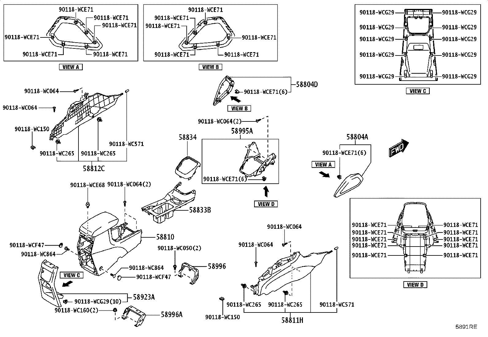 58805-WC004 PANEL SUB-ASSY, CONSOLE, UPPER product image