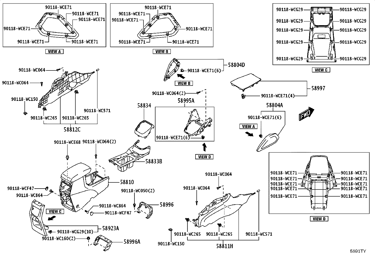 58805-WC004 PANEL SUB-ASSY, CONSOLE, UPPER product image