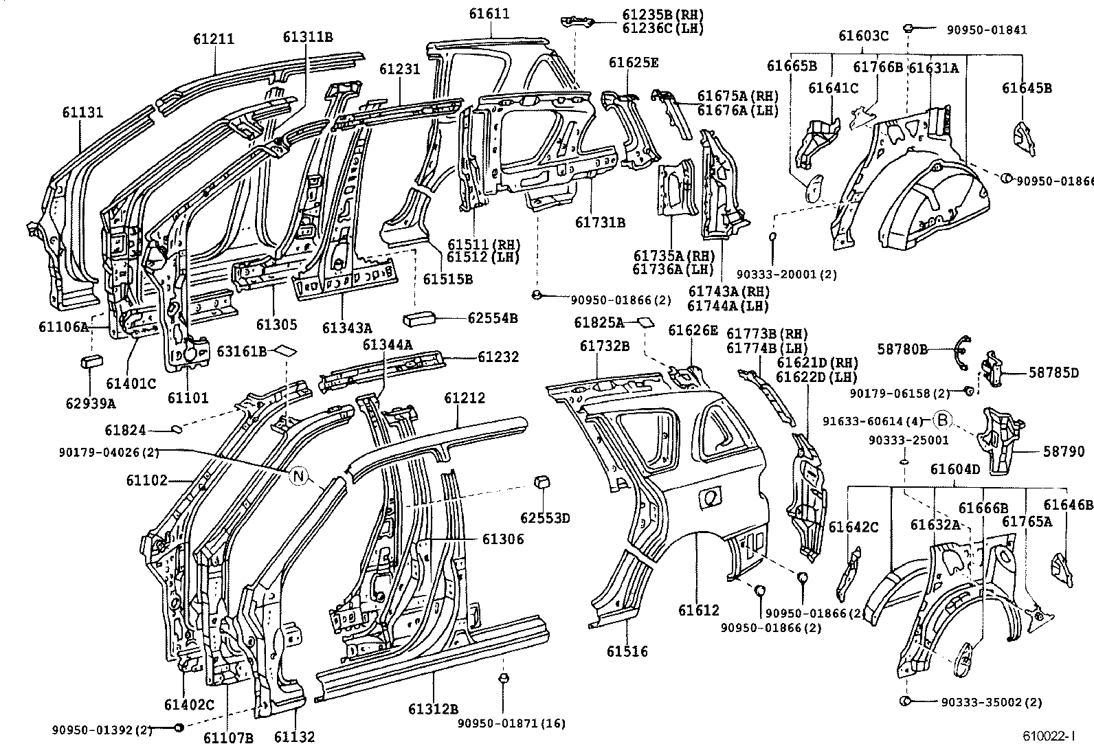 61311-44020 PILLAR, CENTER BODY, OUTER RH product image