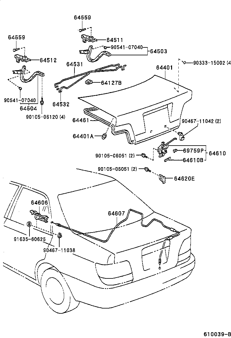 64532-20600 BAR, LUGGAGE DOOR HINGE TORSION, LH product image