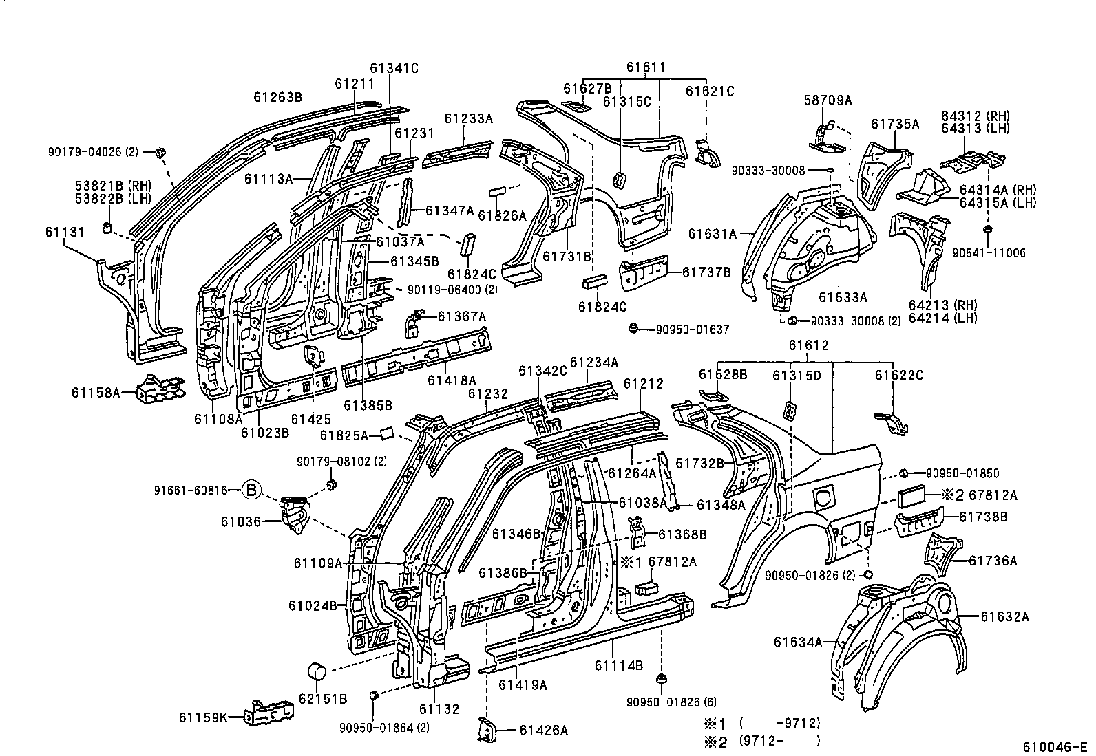 61233-16110 RAIL, ROOF SIDE, INNER NO.2 RH product image