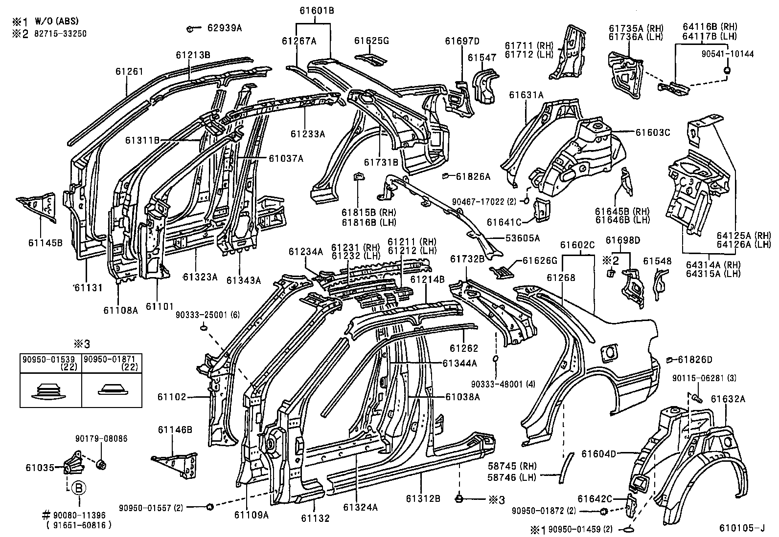 Toyota 61232-AA020 RAIL, ROOF SIDE, INNER LH