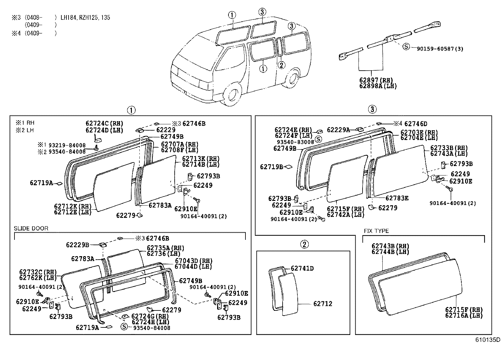 62715-26580 GLASS, SIDE REAR WINDOW, RH product image