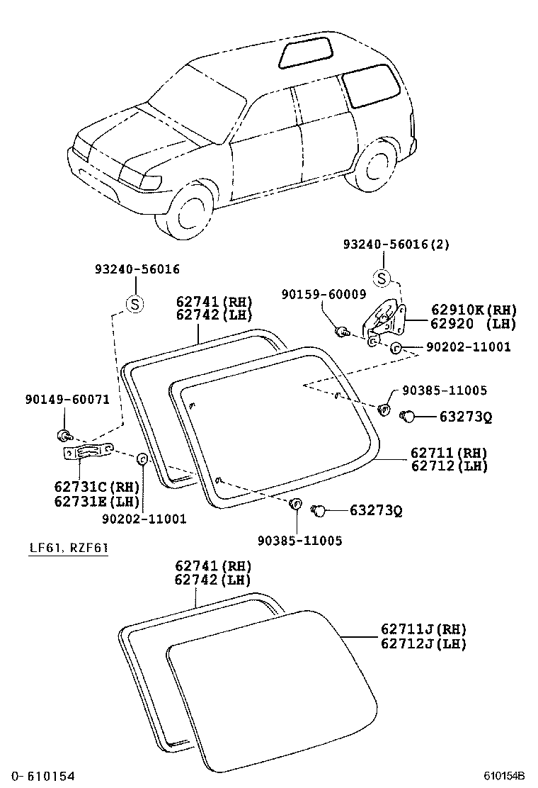 62711-0B080 GLASS, QUARTER WINDOW, RH product image