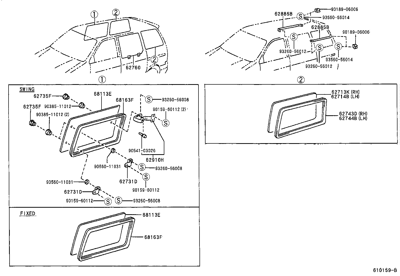 62713-28320 GLASS, SIDE WINDOW, REAR RH product image